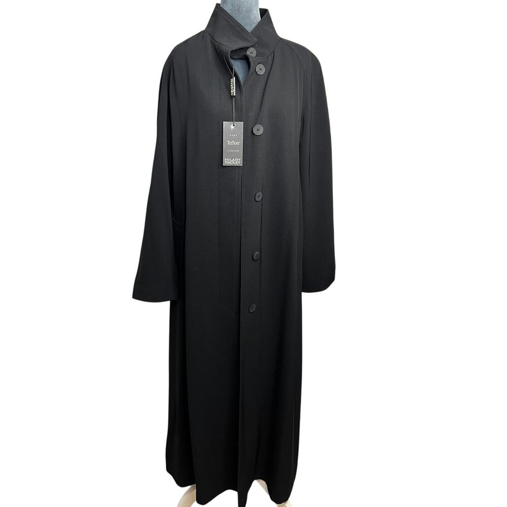 NWT Hilary Radley Size 10 Black Maxi Trench Coat Buttondown